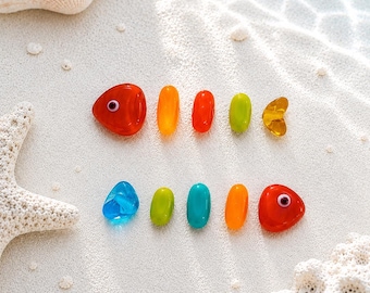 Colorful Fish Lampwork Glass Charm Bead, Rainbow Ocean Beach Bead, Handmade Artisan Murano Style Jewelry Charm, coastal style bead