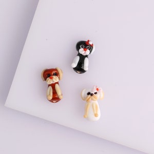 Murano Glass fancy Dog Beads, Lampwork Animal Bead, Puppy Beads, jewelry making, spacer bead, Tiny Dog Charm, hand blown bead, DIY bracelet,