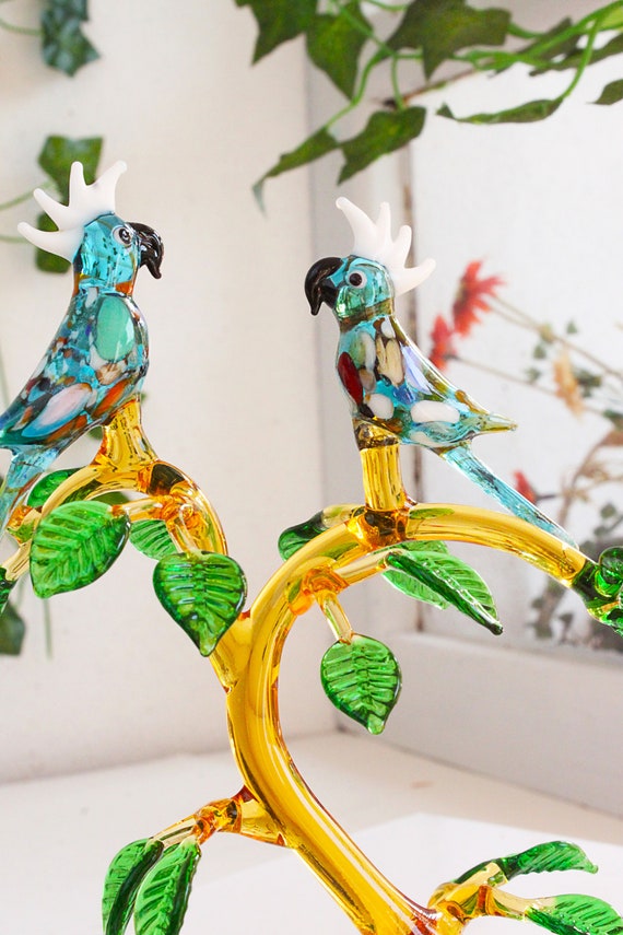 Parrot　Crystal　The　and　on　Adored　Birds　Decor　Three　only-　That　Decoration　is　for　Animal　Art　Branch　Glass　Figurine　New　Christmas　not