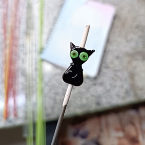 Murano Glass Black cat Bead, Lampwork Fall Halloween Bead, spooky season charm, zombie cat bracelet bead, DIY jewelry making, spacer bead,