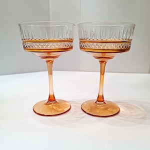 Crystal Vintage Cut Glasses, Vintage Coupe Glasess, Gold Cocktail Glass, barware, glassware, wedding party, bridesmaid
