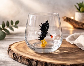 Glass cup inside eagle, bird cup, bird tumbler, handmade glassware, water glasses, eagle mug, dining, table decor, wild birds, bald eagle