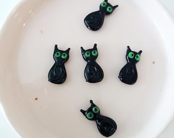 Murano Glass Black cat Bead, Lampwork Fall Halloween Bead, spooky season charm, zombie cat bracelet bead, DIY jewelry making, spacer bead,