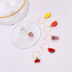 Fruit decor Wine glass charm, Wine Rings, cocktail glass decoration, party favor, xmas table, cherry, lemon, orange, strawberry, watermelon