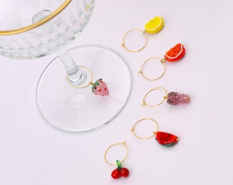 Fruit decor Wine glass charm, Wine Rings, cocktail glass decoration, party favor, xmas table, cherry, lemon, orange, strawberry, watermelon