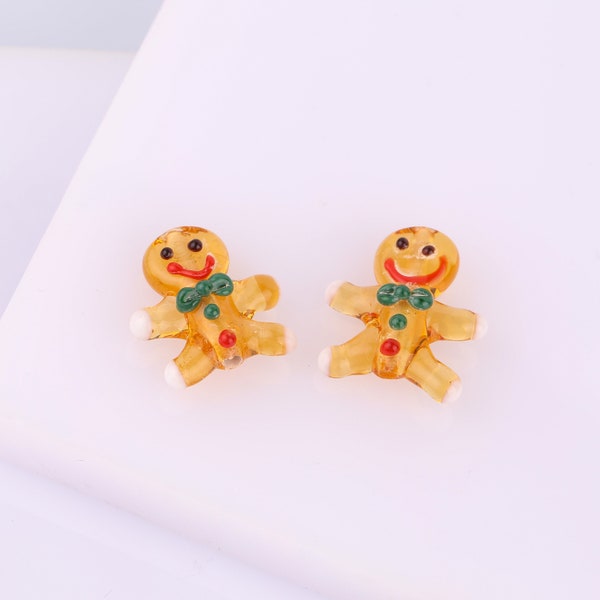 Murano Glass Gingerbread man Bead, Lampwork xmas figure, Christmas Charms for Jewelry Making, spacer earring charm, DIY holiday bracelet,