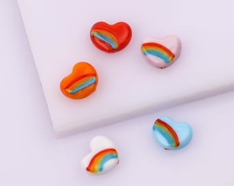 Perlina cuore arcobaleno in vetro di Murano, perlina d'amore multicolore in vetro di Murano, orecchino gioielli cuore, distanziatore braccialetto arcobaleno fai da te, perline lgbt, fascino orgoglio,