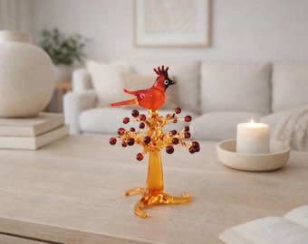 Northern Red Cardinal Glass Sculpture, Murano Glass Bird, Lampwork