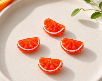 Murano Glass Orange Slice Beads, Glass citrus spacer Charms, Lampwork Fruit Beads, DIY earring making, vegan jewelry, vegetable fruit charm,