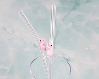 Pink Flamingo glass straw set, flamingo party decor, drinking straw, reusable, Let's Flamingle, tumbler straw ,cocktail party, eco straw,