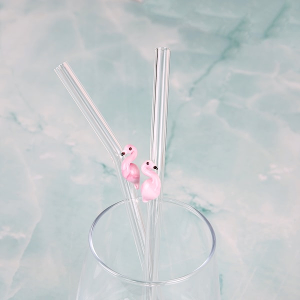 Pink Flamingo glass straw set, flamingo party decor, drinking straw, reusable, Let's Flamingle, tumbler straw ,cocktail party, eco straw,