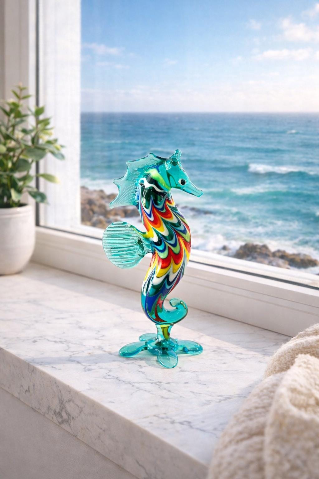 アートガラスタツノオトシゴ、吹きガラスの動物、手作りの