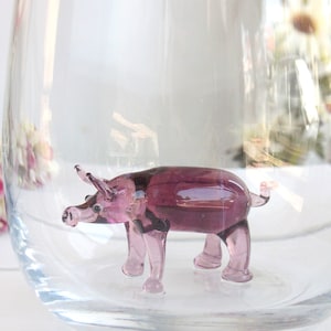 Handmade drinking glass with pig figure, stemless wine glass, water glass, pig cup, glass mug, glassware, swine, tiny glass pig, table decor image 5