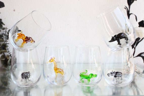 Wild African Animal Drink Glasses, Water Cup, Wine, Glassware, Funny Glass  Mug, Elephant, Lion, Cute Giraffe, Crocodile, Hippo, Table Decor, 