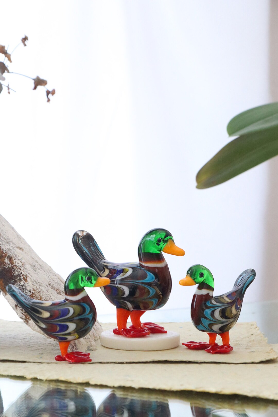 工芸品 DUCK PAIR GLASS FIGURINE HUMAN MADE Duck Pair Glass Figurine