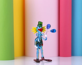 Clown con scultura in vetro a palloncino, Clown in vetro di Murano, lavorazione a lume, figurine in vetro soffiato, statua in vetro artistico, regalo per la nuova casa, regali per i migliori amici