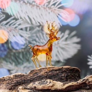 Christmas reindeer glass sculpture, brown glass figurines, blown xmas deer, holiday animal decor, lampwork deer decor, winter ornament,