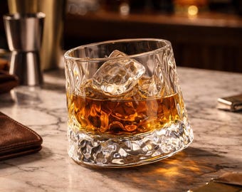 Spinning Whiskey Glass, elegant bourbon, Clear Scotch Glassware, stemless Barware, rotating cocktail Glass, Groomsman Gift, Swivel Tumblers,