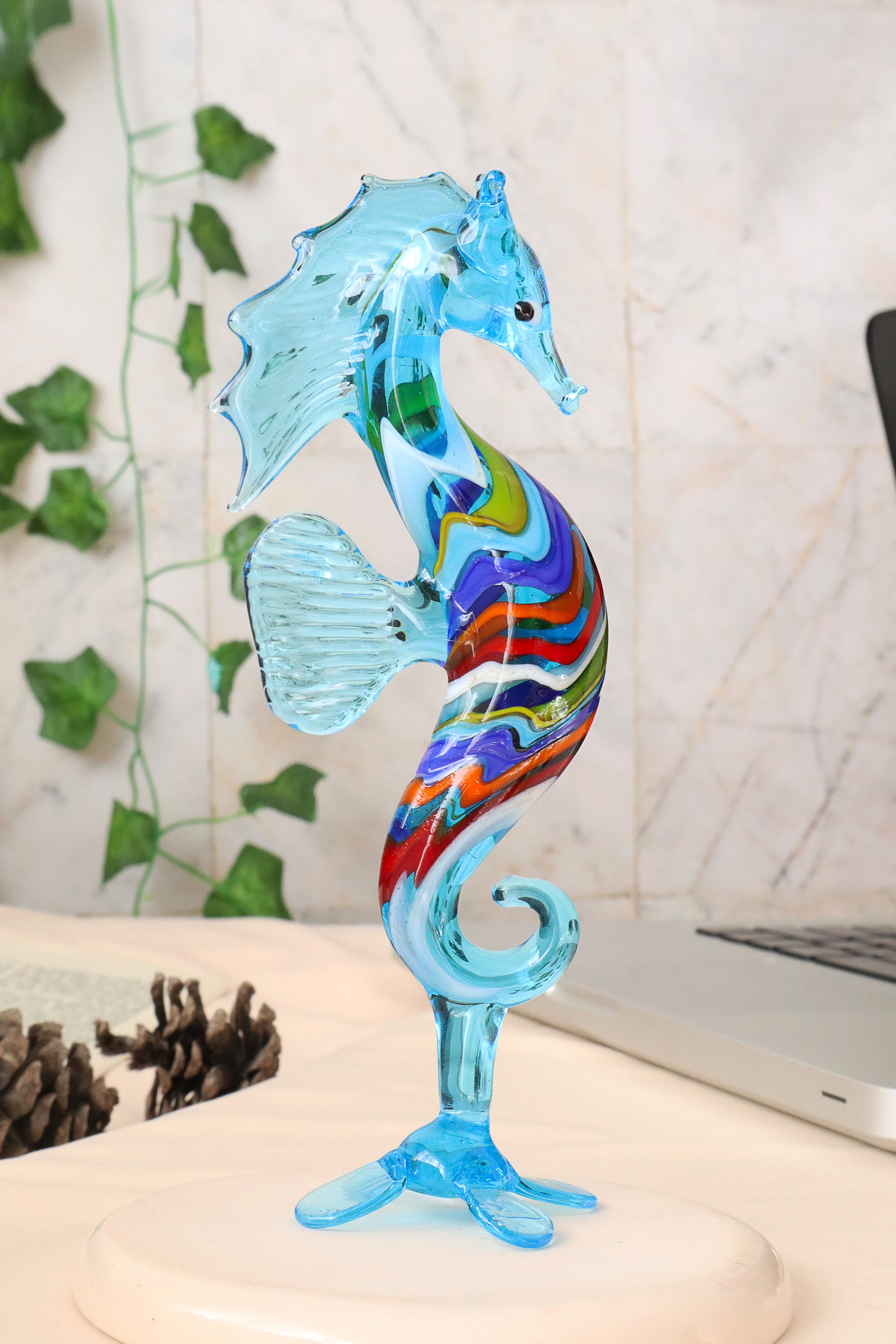 ガラス　動物 アートガラスタツノオトシゴ、吹きガラスの動物、手作り