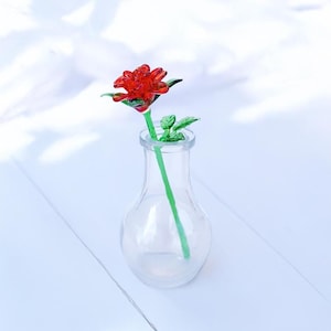 Beautiful red rose glass figurine, lampwork flowers, floral home decor, valentines day gift, Mother&#39;s day gift, Bridesmaid, Wedding decor