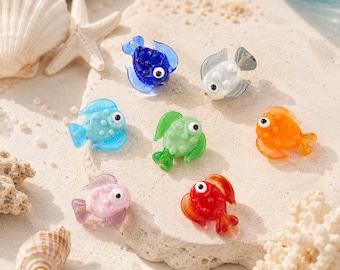 Colorful Murano Glass Fish Bead, Handmade Lampwork Ocean Charm, Cute Tropical Sea Life Jewelry Supply, Nautical Spacer Bead