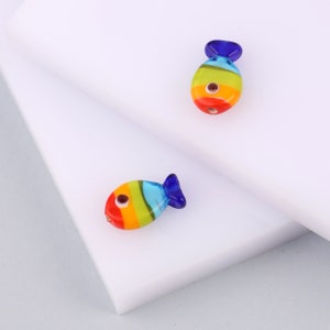 Murano Glass Rainbow Fish Beads, Lampwork Jewelry supplies, Colorful Fish Bead, rainbow fish bracelet, Fish Charm, Artisan Bead, lgbt,