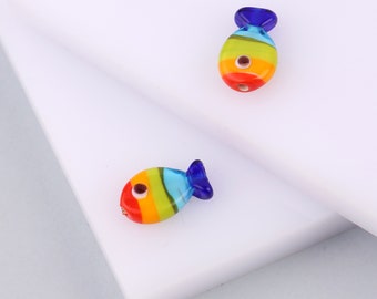 Rainbow Fish Lampwork Bead, Murano Glass Fish Charm, Handmade Ocean Bead, Colorful Fish Pendant, Artisan Jewelry Supply, Cute Nautical Bead