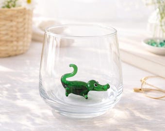 Vaso para beber hecho a mano con figura de cocodrilo, taza de agua, taza de caimán, cristalería, taza de cristal con forma de animal, decoración para la mesa del comedor, bonitas bebidas.