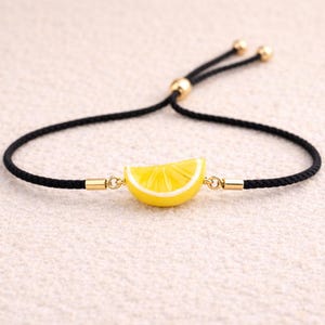 Murano Glass Lemon beaded Bracelet, lampwork Dainty Fruit charm bracelet, yellow lemon jewelry, adjustable drawstring friendship bracelet,