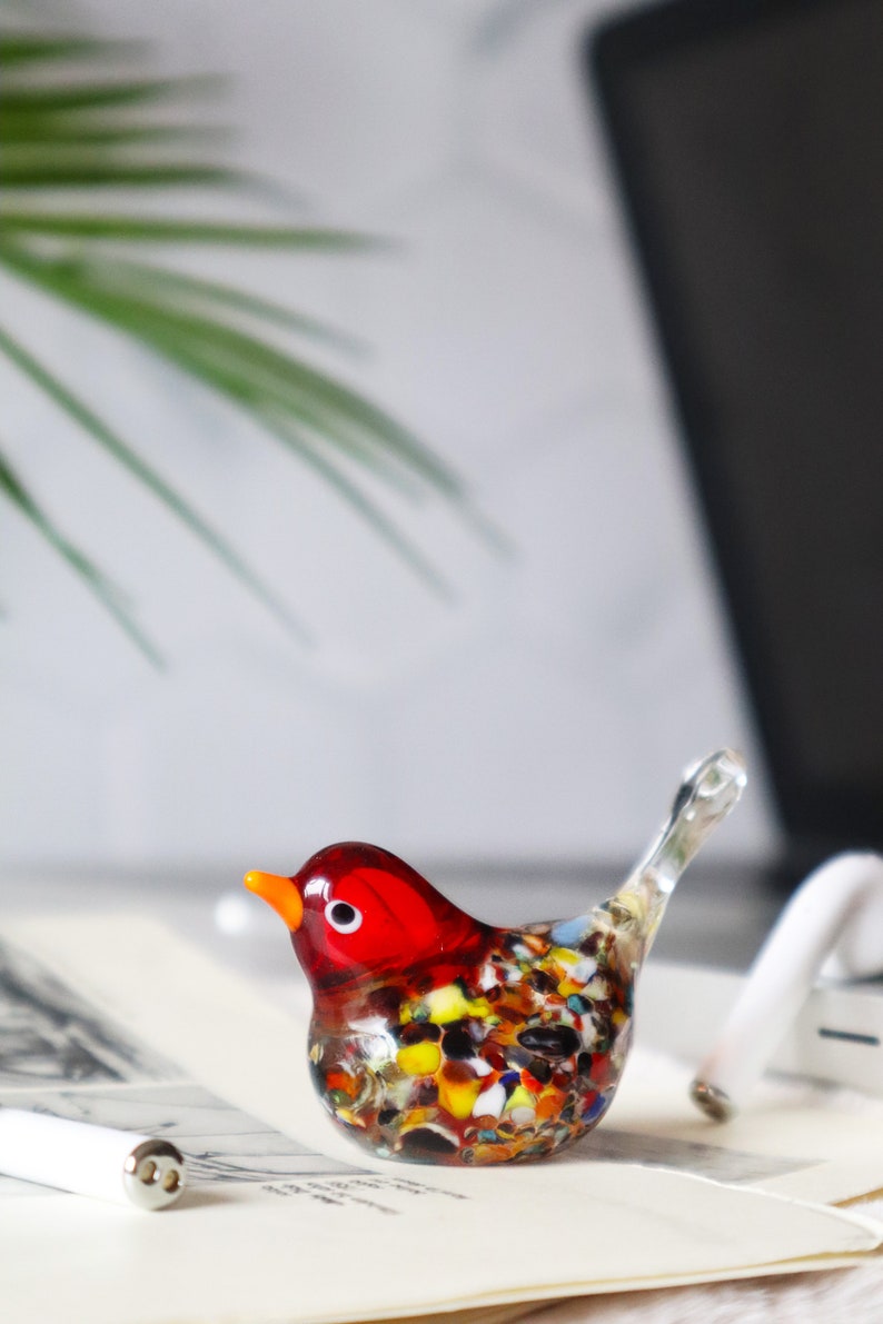 Miniature murano glass birds, tiny sparrow, colorful birds, little bird sculpture, bird collection, decorative cute birds, office desk decor image 8