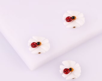 Murano Glass Daisy Bead, Lampwork Flower Spacer Beads, Hand blown Ladybug Bead, DIY Flower charm, Bracelet & necklace findings, daisy charm