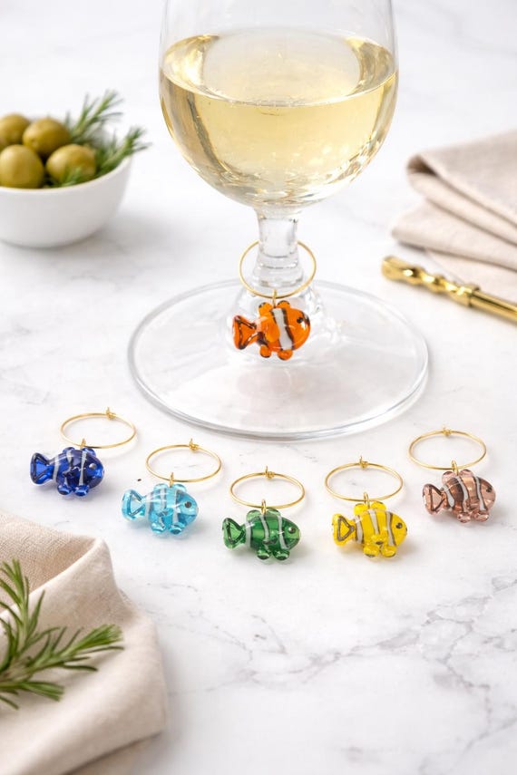 Clown Fish Wine glass charm, Wine Rings, cocktail glass decoration, party favor, Colorful Fish Charm, Table Decor Gift, ocean lover