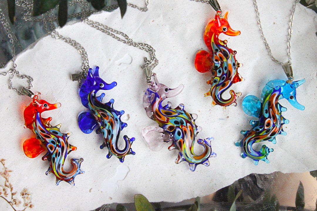 Glass Seahorse Pendant Murano Glass Jewelry Seahorse Etsy