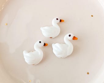 Murano Glass White swan Bead, Lampwork spacer bird charm, DIY bracelet making supply, lake animal bead, swan jewelry, small pendant, earring