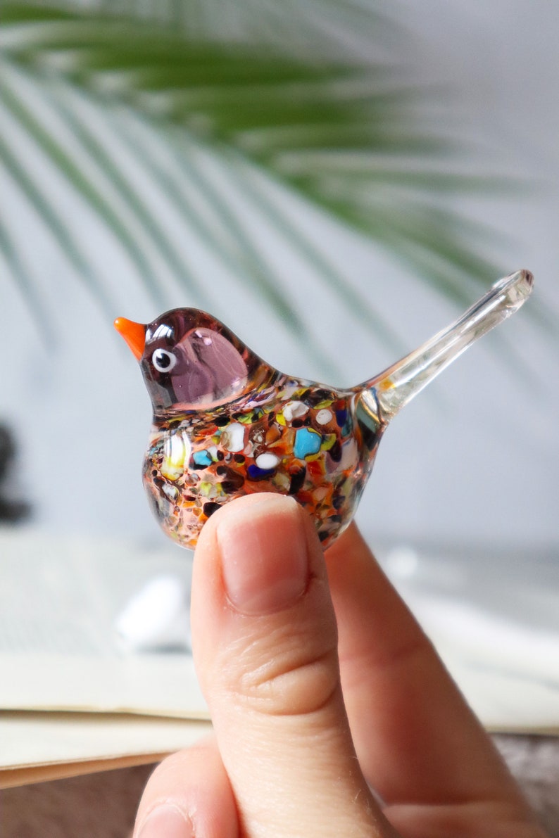 Miniature murano glass birds, tiny sparrow, colorful birds, little bird sculpture, bird collection, decorative cute birds, office desk decor image 2