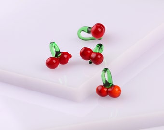 Murano Glass Cherry spacer Beads, Red Cherry jewelry charm, Lampwork Fruit Bead, vegan bead, Necklace & Earring Beads, glass findings