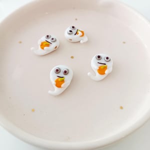 Murano Glass ghost pumpkin bead, spooky boo ghost charm, festival jewelry charm, DIY earring charm, pumpkin charm, Fall Halloween Beads