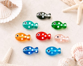 Murano Glass Fish Beads, Transparent Lampwork Fish Charm, Ocean Jewelry Supply, Sea Life Beads, DIY Bracelet Earring Charm, nautical bead