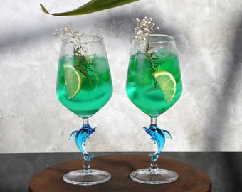Dolphin wine glasses, beach wine glass, cute glassware set, red wine glass, home bar,  wedding party, housewarming, barware, cocktail drinks