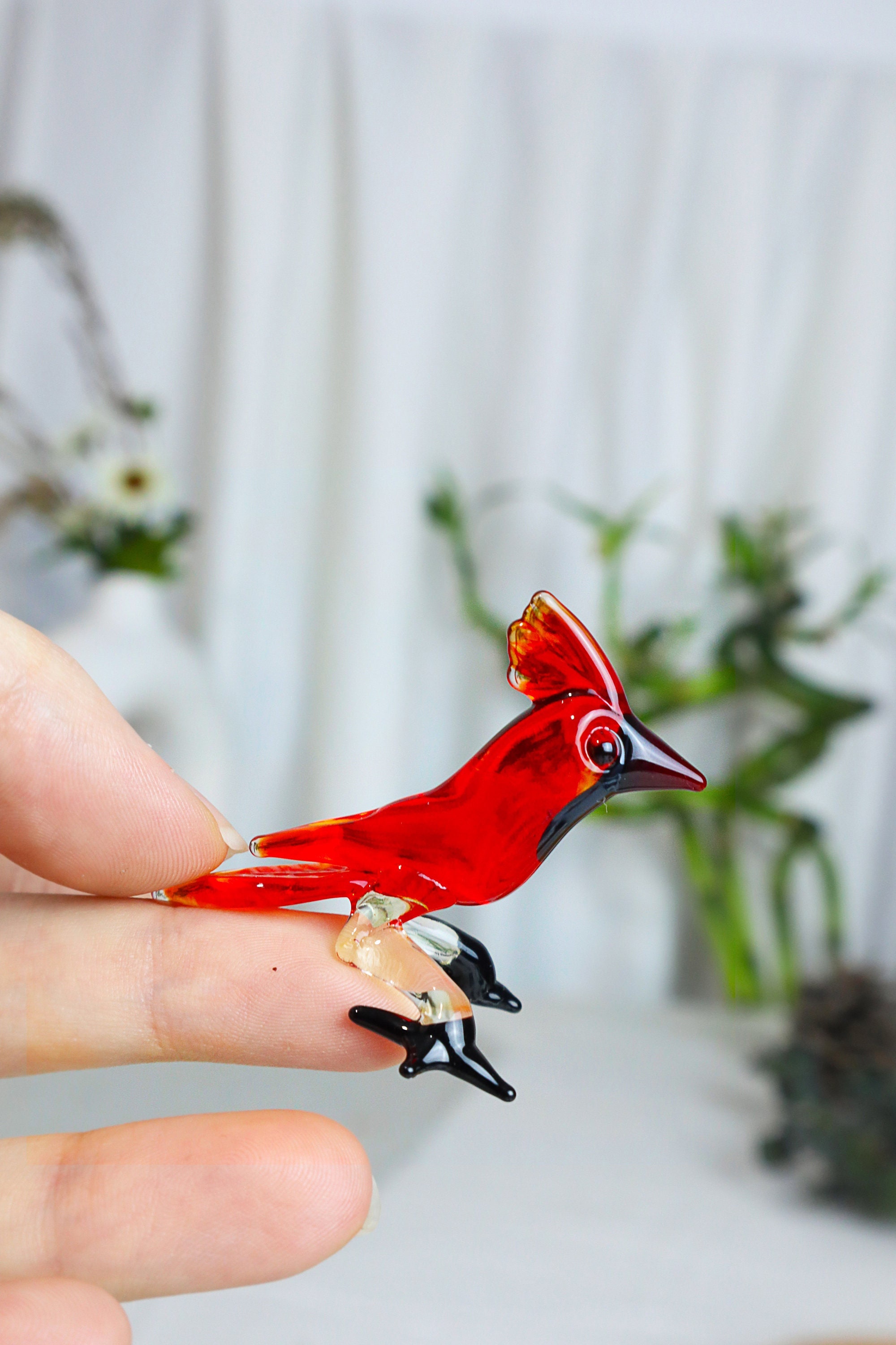 Oiseau rouge suspendu en verre soufflé - JQJL