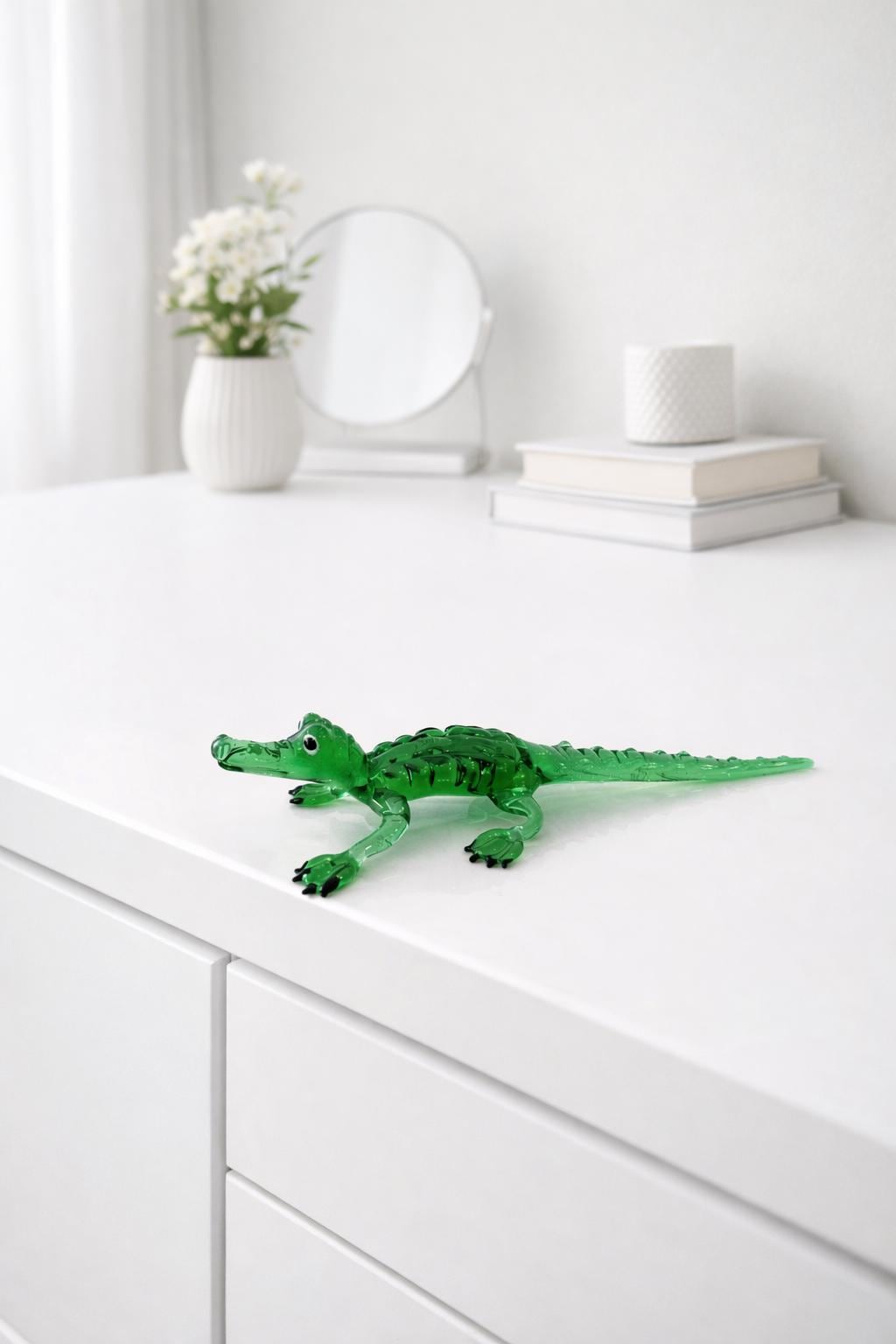 Handcrafted Murano Glass Crocodile Figurine - Original Italian Art Glass, Green, 2023