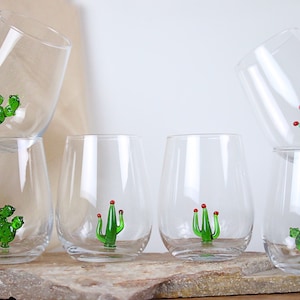 Cactus Succulent water cup, cactus gift, cactus barware, stemless wine glass, glassware set, drinkware, table decor, cactus display, tumbler
