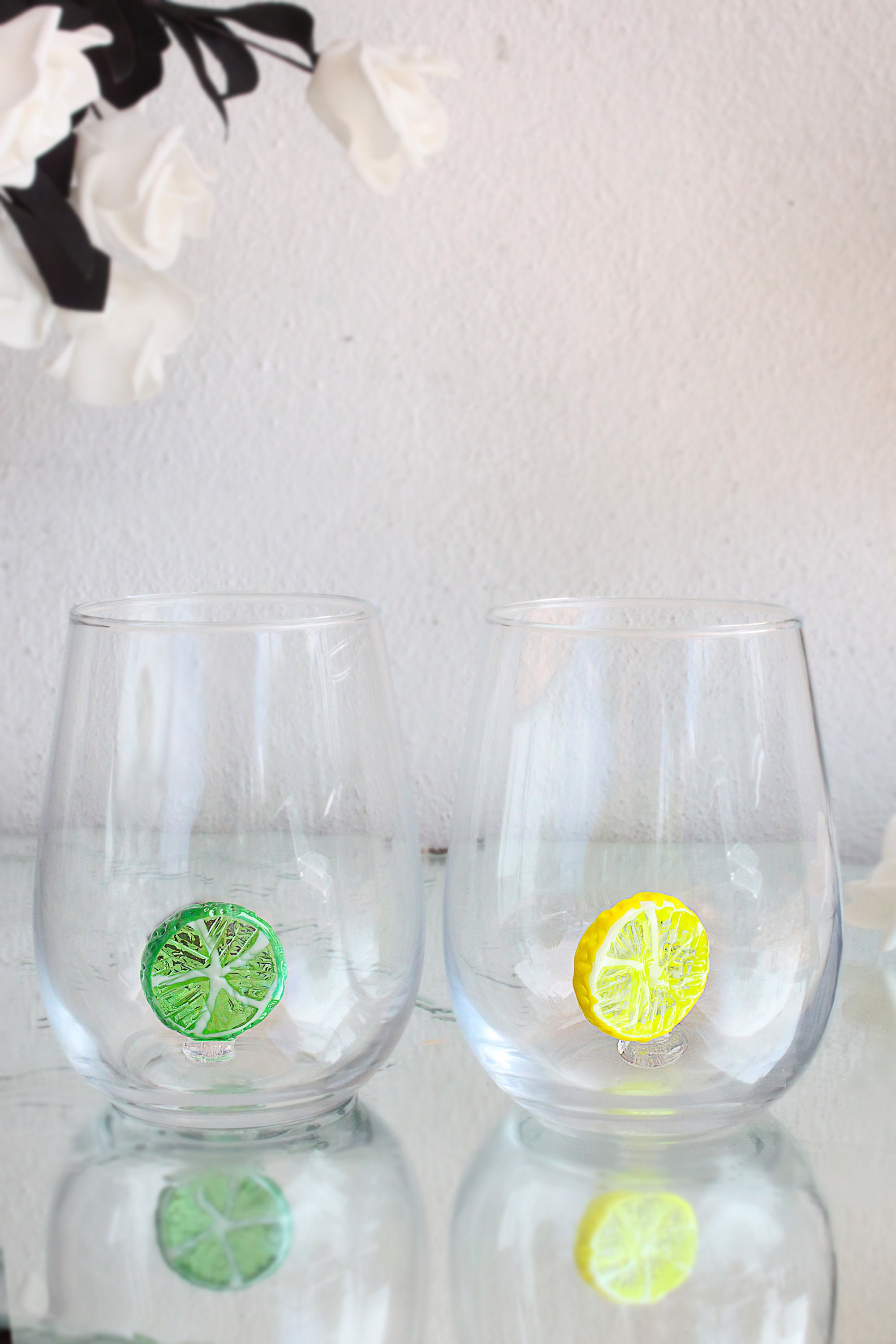 Lemon & Lime Drink Glasses Glass Water Mug Fruit Cup Lime Etsy