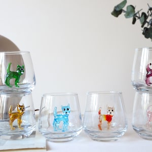 Cat shot glass set, funny shot glass, cat cups, cup with cat, birthday shot glass, cute glass kitty, glassware, barware set, tiny animal cup