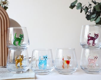 Cat shot glass set, funny shot glass, cat cups, cup with cat, birthday shot glass, cute glass kitty, glassware, barware set, tiny animal cup