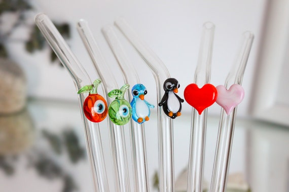 Glass Drinking Straw Set 6, Cocktail Straw, Eco Friendly Gifts, Reusable  Straw , Blown Glass Straw, Penguin Gift, Birthday Party, Glass Gift -   Hong Kong