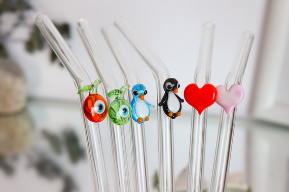 Glass Drinking Straw Set 6, Cocktail Straw, Eco Friendly Gifts, Reusable  Straw , Blown Glass Straw, Penguin Gift, Birthday Party, Glass Gift 