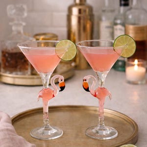 Bicchieri da Martini per San Valentino, bicchieri Flamingo, articoli da bar, matrimoni, cocktail party, bar di casa, margarita, bicchieri, fenicottero rosa, anniversario