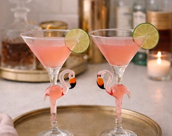 Valentine Martini glasses, Flamingo glassware, barware ,wedding, cocktail party, home bar, margarita, drinkware, pink flamingo, anniversary