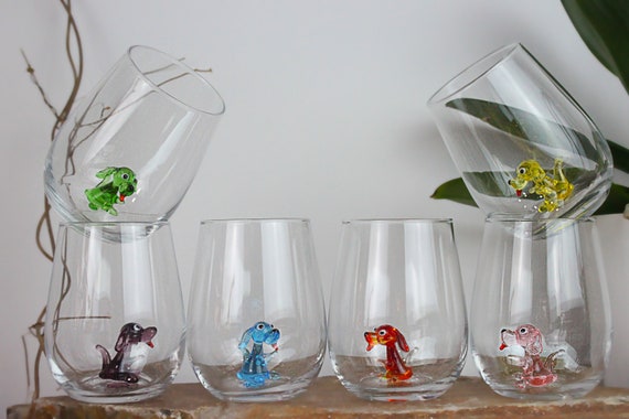 Cute Glass Tumbler With Glass Dog, Dog Glass Cup, Water Cup, Drink